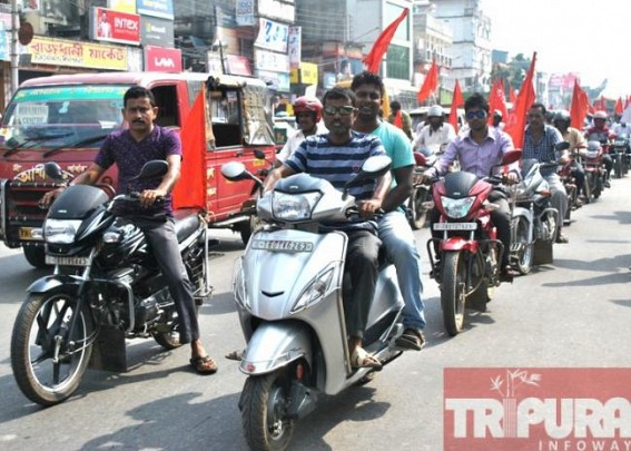 Petrol crisis hits state: CPI-M backed Govt. employees organise Bike-rally of thousand people, wasted funds to celebrate 12th State Convention TECC